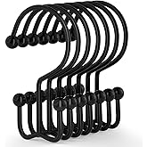 Goowin Shower Curtain Hooks, 12 Pcs Shower Curtain Rings, Durable Rust Proof Black Shower Curtain Hooks, Shower Rings for Curtain, Double Glide Shower Hooks for Shower Curtain Rods, Black