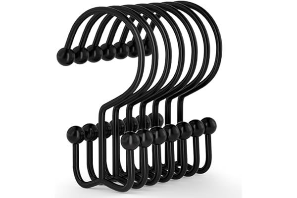 Goowin Shower Curtain Hooks, 12 Pcs Shower Curtain Rings, Durable Rust Proof Black Shower Curtain Hooks, Shower Rings for Cur