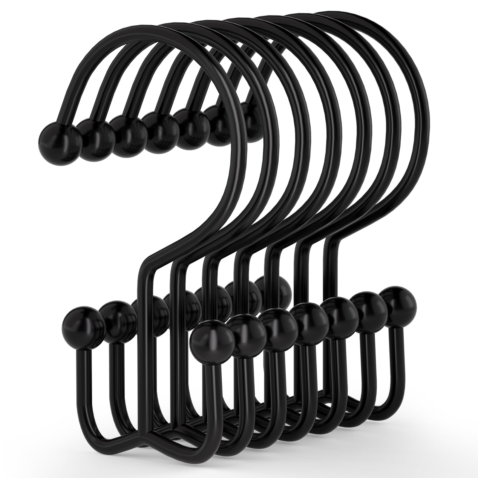 Photo 1 of Goowin Shower Curtain Hooks, 12 Pcs Shower Curtain Rings, Durable Rust Proof Black Shower Curtain Hooks, Shower Rings for Curtain, Double Glide Shower Hooks for Shower Curtain Rods, Black