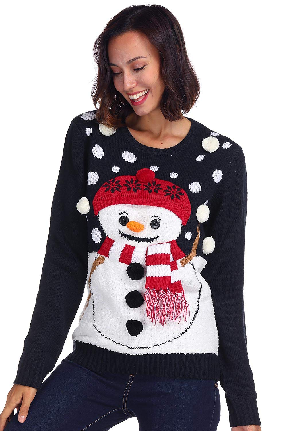 Christmas Women's Knit Funny Sweater Ugly Long Sleeve Sweatshirt Snowman L - Image 6