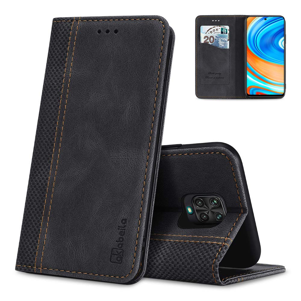 AKABEILA Case for Xiaomi Redmi Note 9 Pro PU Leather Flip Wallet Case with Magnetic Closure Kickstand Card Slots Folio Phone Case Cover Shockproof Black