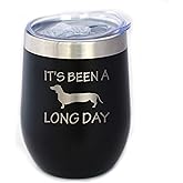 Been a Long Day - Dachshund Wine Tumbler with Sliding Lid - Stemless Stainless Steel Insulated Cup - Cute Funny Mug for Coworkers or Boss - Black