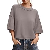 Skoinvb Women's Short Sleeve Cropped Sweaters 2025 Summer Oversized Loose Fit Drop Shoulder Casual Sweater Tops