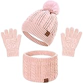 3 Pcs Kids Winter Hat Gloves Scarf Set, Toddler Knitted Beanie Hat Neck Warmer Mittens Fleece Lined Set for Boys and Girls