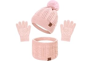 GOXRUNX 3 Pcs Kids Winter Hat Gloves Scarf Set, Toddler Knitted Beanie Hat Neck Warmer Mittens Fleece Lined Set for Boys and Girls