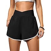 Blooming Jelly Women's Workout Shorts Athletic Running Shorts Crossover High Waisted Gym Shorts with Zipper Pockets