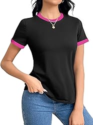 Remidoo Womens Crew Neck Tops Contrast Binding