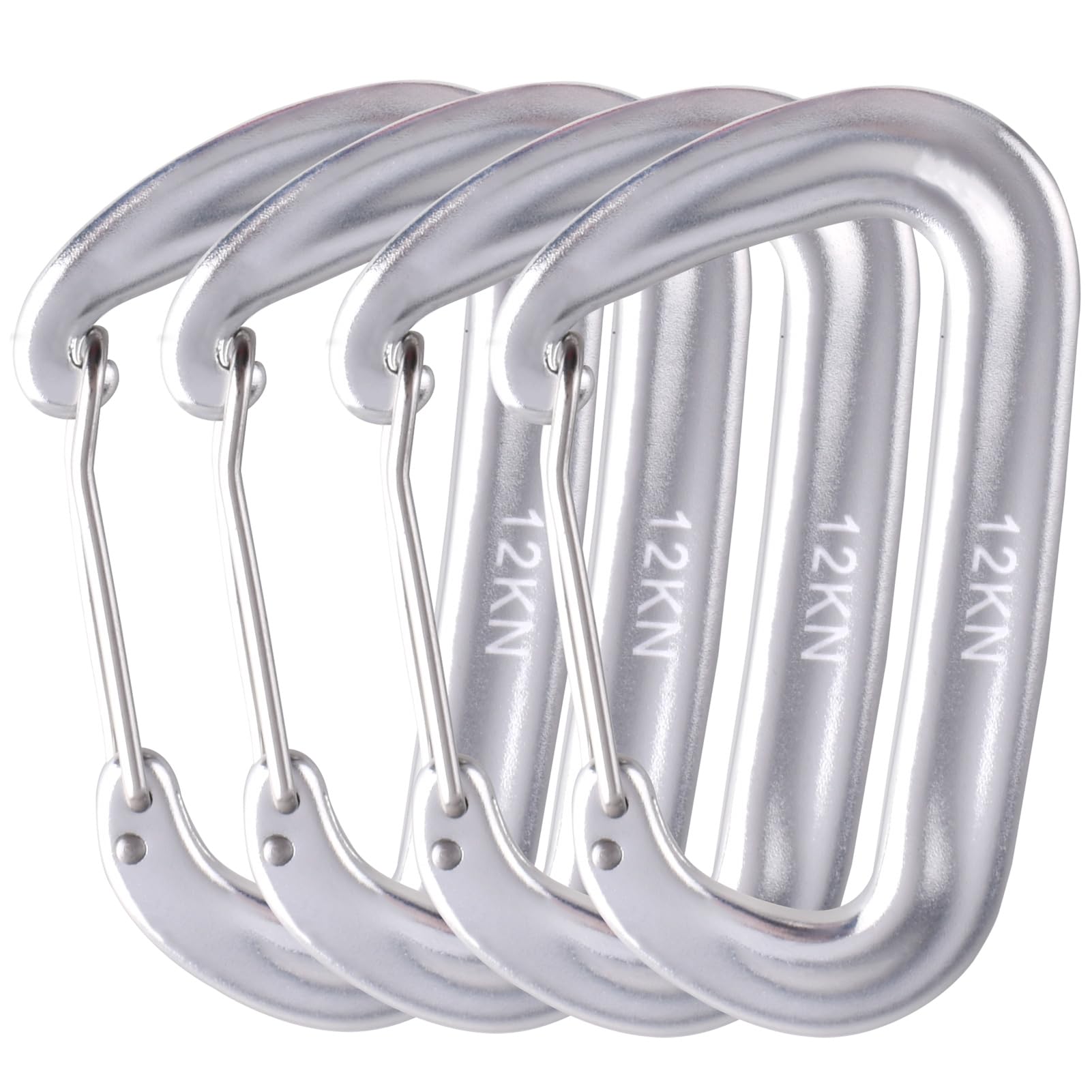 Azarxis 12 kN Carabiner Clips, 4 Pack Heavy Duty Carabiners Clip Rated 2697 LBS Lightweight for Hammock, Camping, Hiking, Backpack, Dog Leash, Gym (Silver)