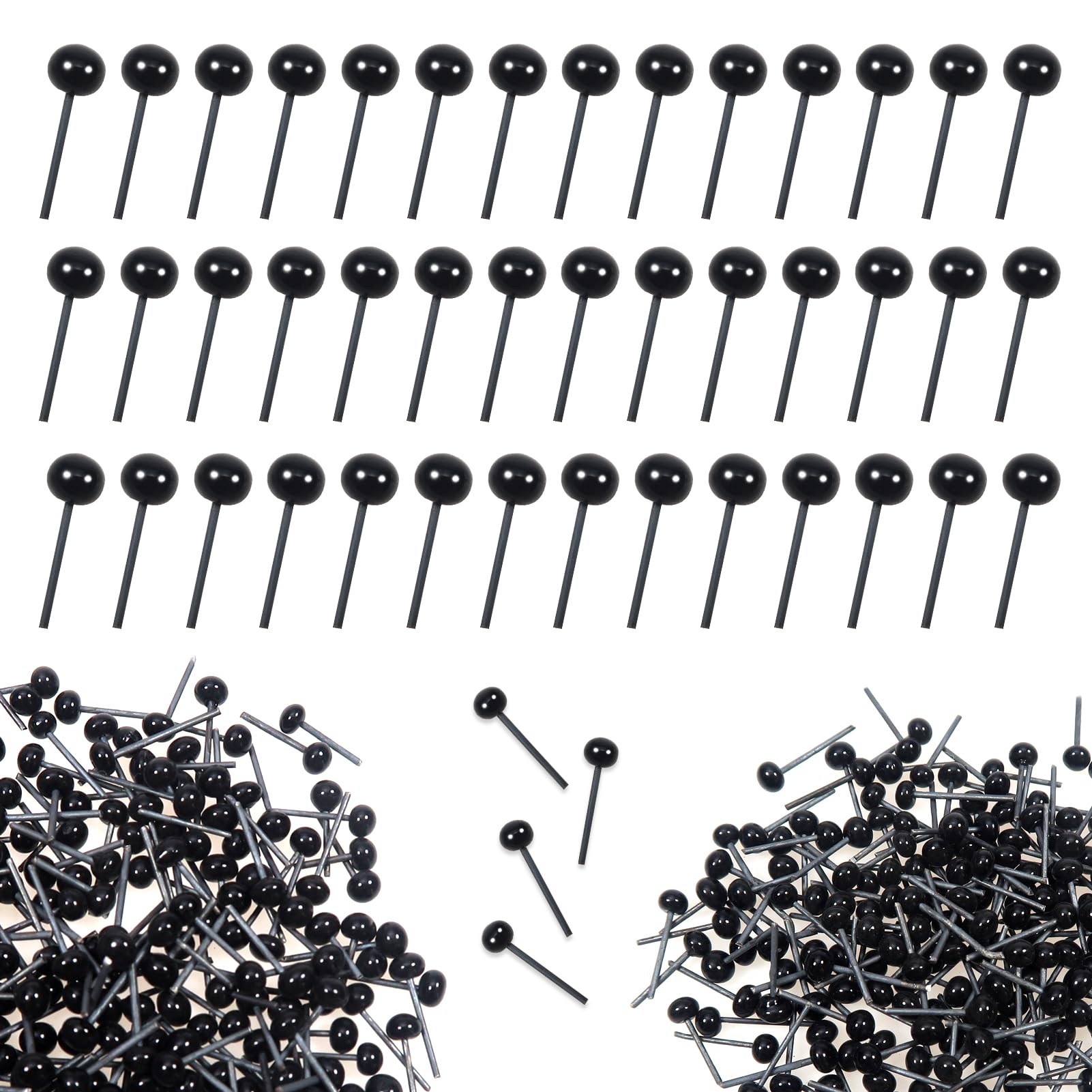 TOAOB 300pcs Black Glass Eyes Crafts Eyes 4mm Beans Glass Eyeballs for Doll Making Needle Felting Crochet Amigurumis Crafts