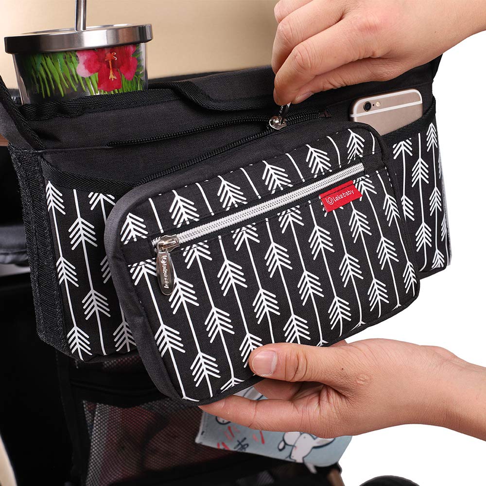 Lekebaby Baby Stroller Organizer with Insulated Cup Holders Universal Fit for All Baby Stroller Models Ultimate Accessory for Parents On-The-go, Arrow Print, Black : Baby