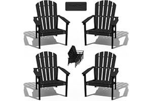 nevilywood Compact Stackable Adirondack Chairs Set of 4, 26.3" Wide HDPE Outdoor Patio Chairs - Durable, Space-Saving Design for Porch, Lawn or Garden, Black