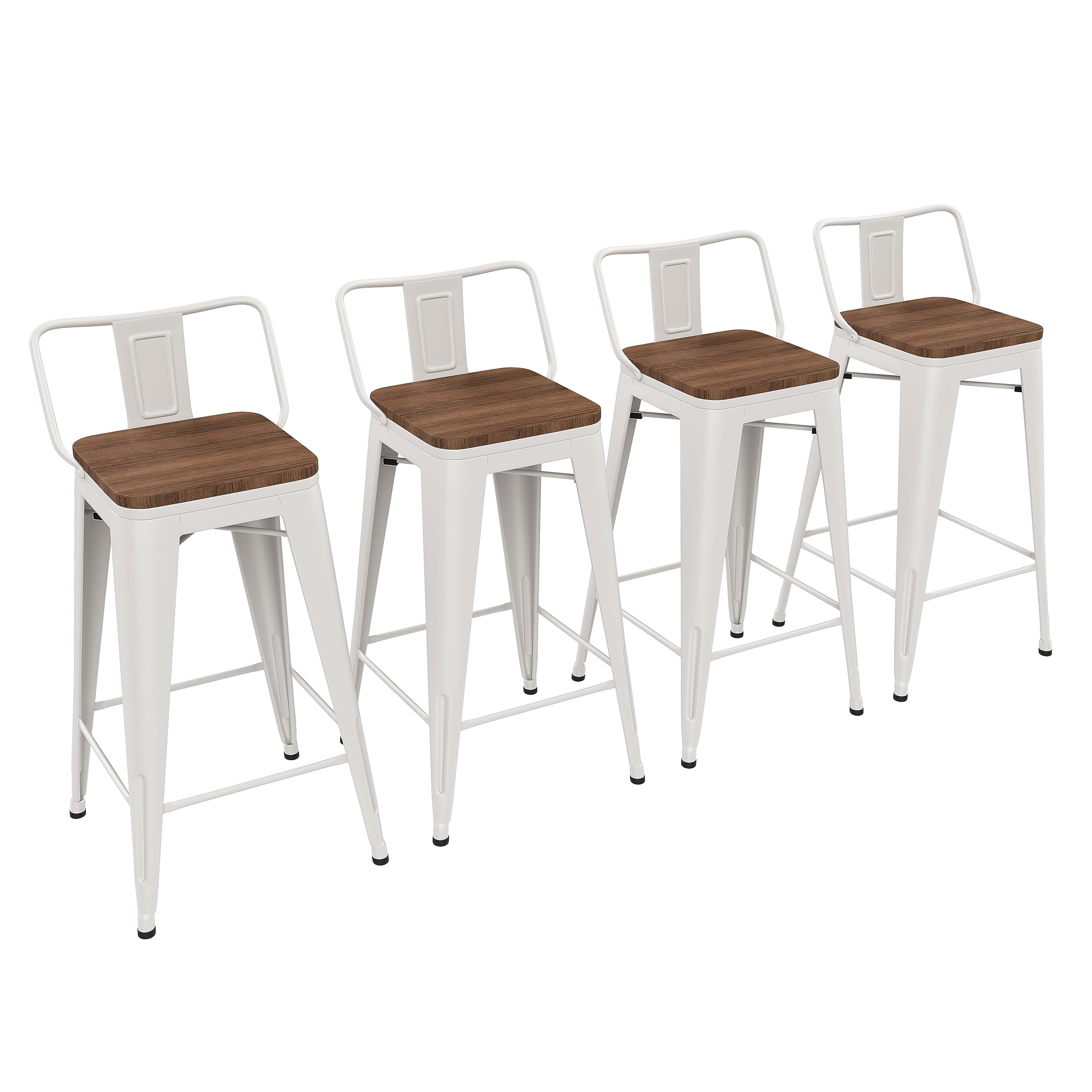 Photo 1 of Yongchuang 24 inch Barstools Set of 4 Counter Height Bar Stools Farmhouse Kitchen Metal Bar Chairs with Wood Seat Low Back Cream White
