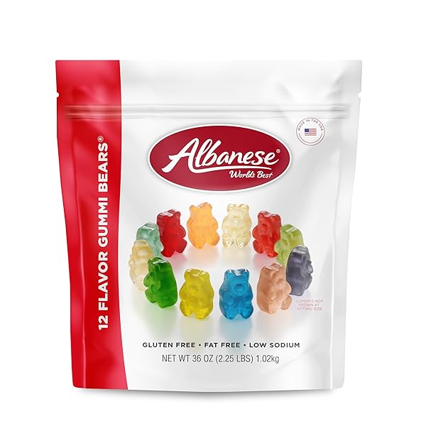 ALBANESE WORLD’S BEST 12 FLAVOR GUMMI BEARS, 36OZ BAG OF CANDY, SOFT & CHEWY CANDY SNACKS, FRUITY FLAVOR ASSORTMENT