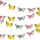 Talking Tables 16ft 3D Butterfly Garland Bunting for Afternoon Tea, Weddings, Kids Birthdays, Fairy Party, Mother's Day or Baby Shower Decorations -Pastel Butterflies in Pink, Blue, Yellow