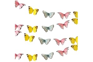 Talking Tables 16ft 3D Butterfly Garland Bunting for Afternoon Tea, Weddings, Kids Birthdays, Fairy Party, Mother's Day or Baby Shower Decorations -Pastel Butterflies in Pink, Blue, Yellow