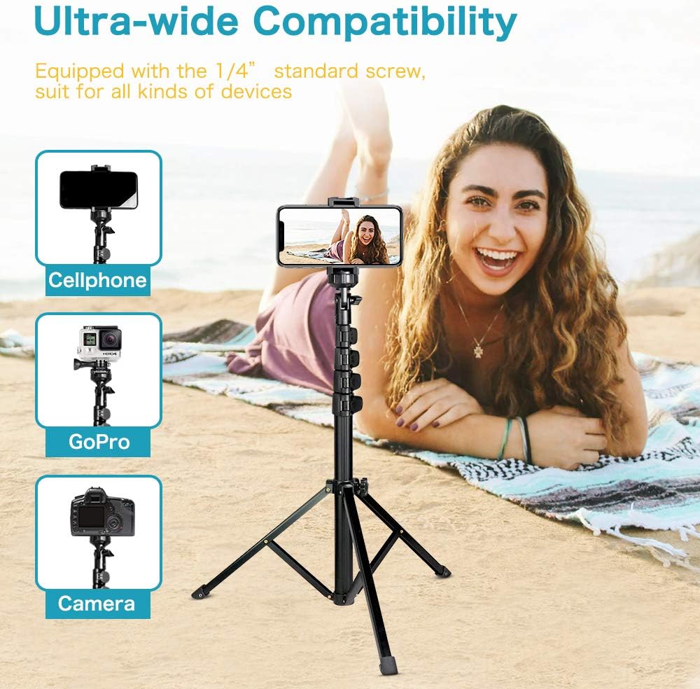 62" Phone Tripod Accessory Kits, Aureday Camera & Cell Phone Tripod Stand with Bluetooth Remote and Universal Tripod Head Mount, Perfect for Selfies/Video Recording/Vlogging/Live Streaming: Camera & Photo