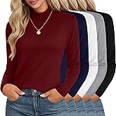Neer 5 Pack Women's Turtleneck Long Sleeve Tops Basic Thermal Cotton Underwear Base Layer Fall Winter Shirts Multipack