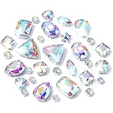 Meibite Crystal AB 132 PCS Mixed Shapes Sew on Rhinestones, Crystal AB Glass Rhinestones with Mental Flatback, Silver Claw Sew on Crystal Gems for Clothing Shoes and Crafts