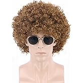 Lucoacos Men's Afro Wig Light Brown Short Curly Halloween Funny Party Costume Wig