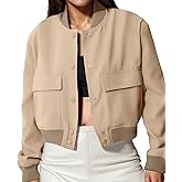 Modegal Women's Spring Varsity Bomber Jackets Long Sleeve Cropped Button Down Casual Coat with Pockets Outwear