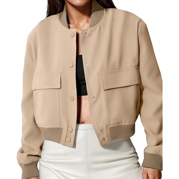 Amazon.com: Amy Babe womens Cropped Bomber Jacket Button Down