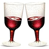 TENYASEN 30 Pack 6oz Plastic Wine Glasses – Disposable Gold Glitter Mini Stemware with Removable Base for Weddings, Parties, Champagne, Toasting | Mini, Disposable, Stemware, for Weddings, for Parties, for Cocktail