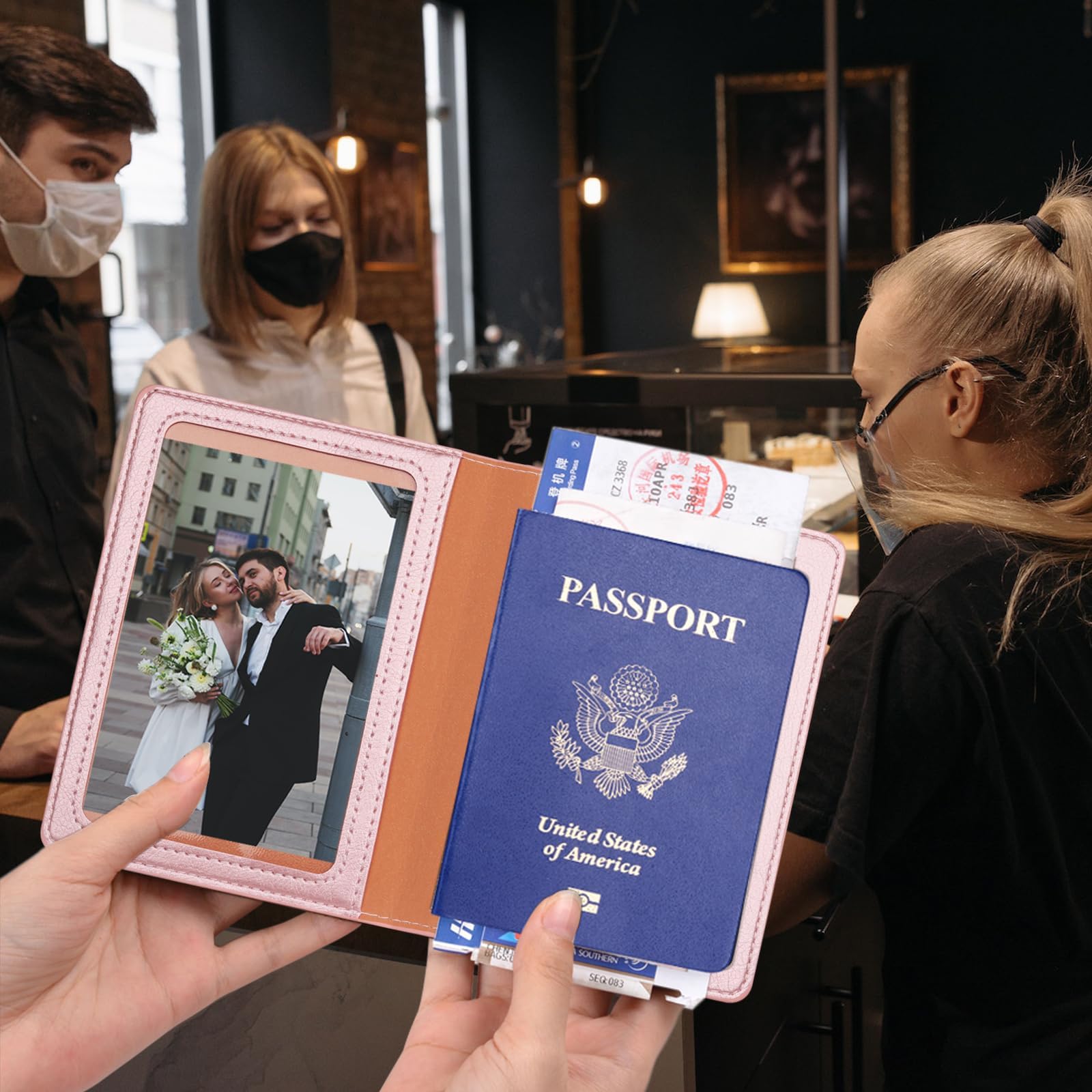 Rose Gold & Gray Passport Holder for Travel, Passport Wallet Cover Case for Family Women Men Cruise Essentials, Travel Must Haves Passports Book Protector