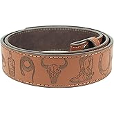 Western Cowboy Supplies Leather Belt Strap Without Buckle 1.5" Wide with Snaps - Boots Hat Lasso Bull Horseshoe