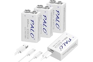 Mspalocell 9v Rechargeable Battery 4 Pack,650mAh high Capacity 9v Battery Rechargeable Lithium for Smoke Detector and Guitar