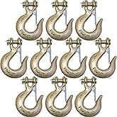 Boxer 10 Pack - ¼” Grade 70 Forged Clevis Slip Hook with Safety Latch Heavy Duty, 12,600lbs Breaking Strength - Chain Hooks, Transport, Tow, and Towing Trucks