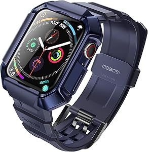 MOBOSI Compatible with Apple Watch Band 44mm Series 6/5/4/SE with Case, Military Grade Rugged Protective Case with TPU Sport Bands Strap for iWatch Series 6/5/4/SE - Blue
