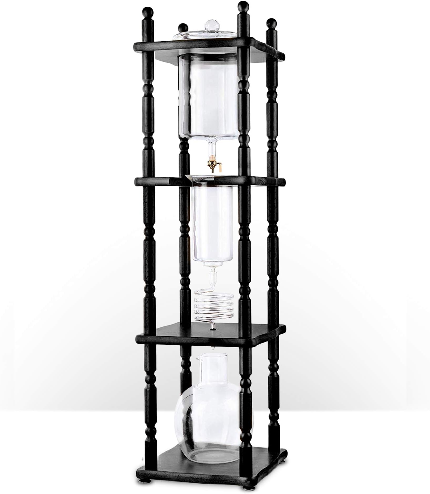 Commercial Cold Brew Coffee Drip Tower, Large 25 Cup Capacity Coffee Maker with Hand Blown Glass (Easy-clean Flat Black)
