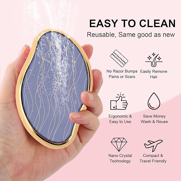 UPGRADED NANO CRYSTAL HAIR ERASER FOR WOMEN AND MEN, MAGIC CRYSTAL HAIR REMOVER DEVICE WITH GENTLE SKIN EXFOLIATION EASY TO USE WORKS FOR ARMS, BACK & LEGS (GOLD)