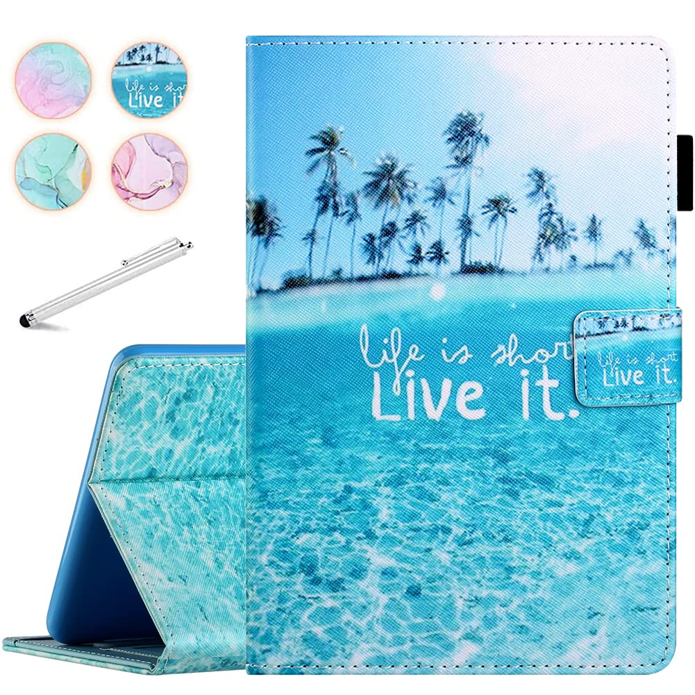 Fancity Case Fits All-New Amazon Kindle Fire HD 10 & 10 Plus (13th/11th Generation, 2023/2021 Release), PU Leather Stand Cover with Smart Auto Wake/Sleep & Pen Holder Card Slot, Beach