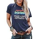 Peace Love T Shirt for Women Hippie Shirts Vintage Graphic Tees Hippy Gifts Tops Short Sleeve Tee Shirts