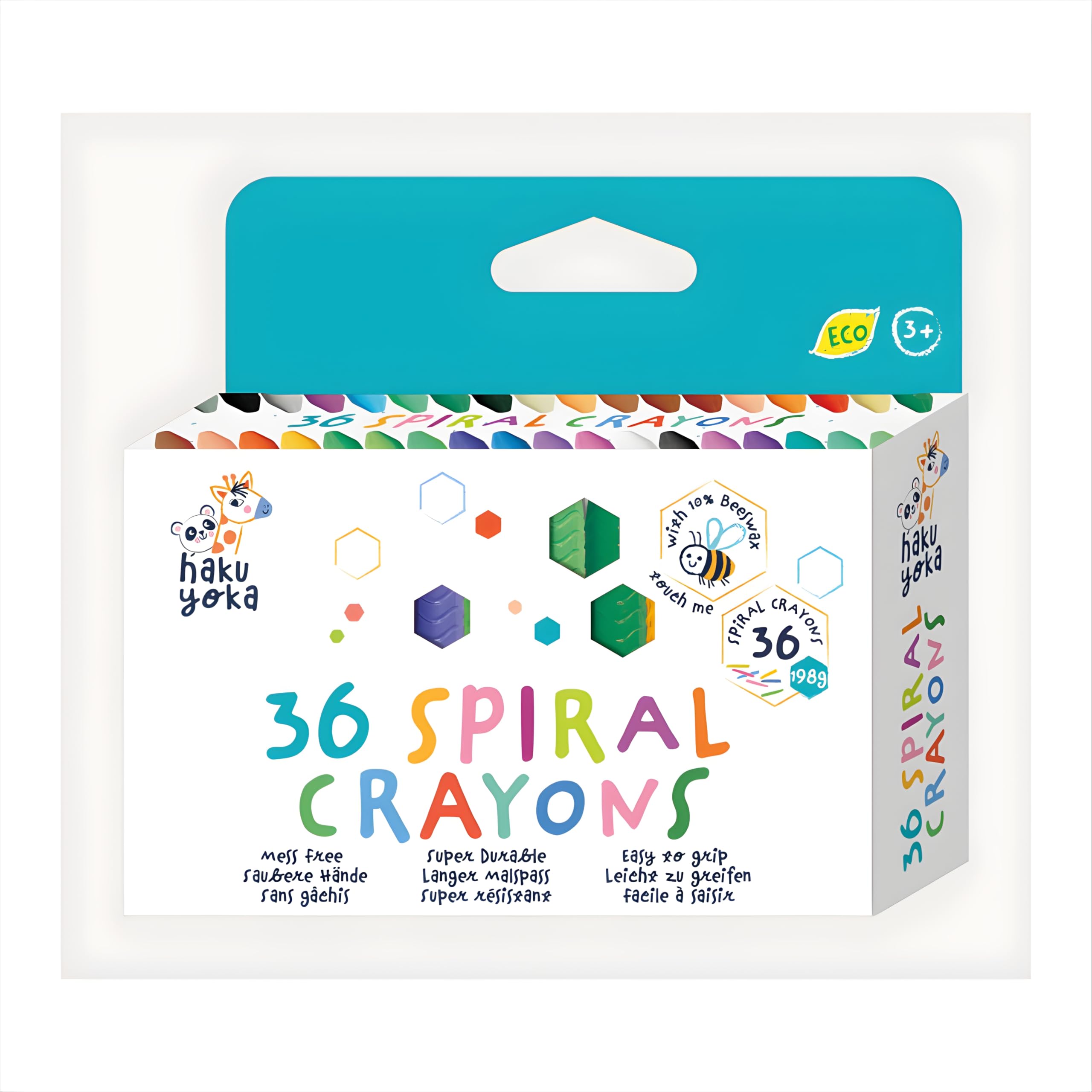 Haku Yoka Spiral Crayons, 24 Colours, Mess Free, Super Durable and Easy to Grip Crayons for Ages 2 years+, Natural Beeswax & Organic Mineral Coloured Crayon