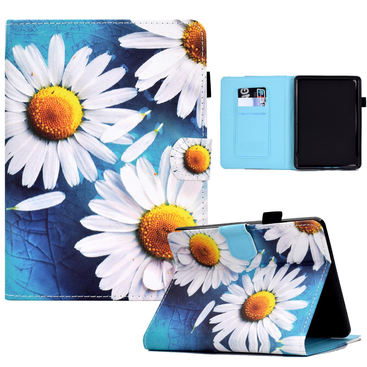 Bspring Case Fits All-New Kindle Paperwhite (6.8"/11th Generation/2021 Release) Ultra-Thin and Lightweight PU Leather Smart Protective case with Auto Wake/Sleep Protective Case,Daisy flower