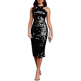 BINXIAD Women's Sequin Sleeveless Bodycon Dress Cross Halter Neck Sparkly Midi Dress Halter Bandage Cocktail Evening Dress