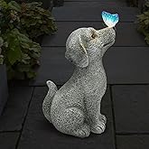 WENYLE Solar Garden Outdoor Statues Dog with Butterfly Lights, Lawn Decor Puppy Figurine for Patio Balcony Yard, Yard Unique Christmas Birthdays Gift for Mom Grandma
