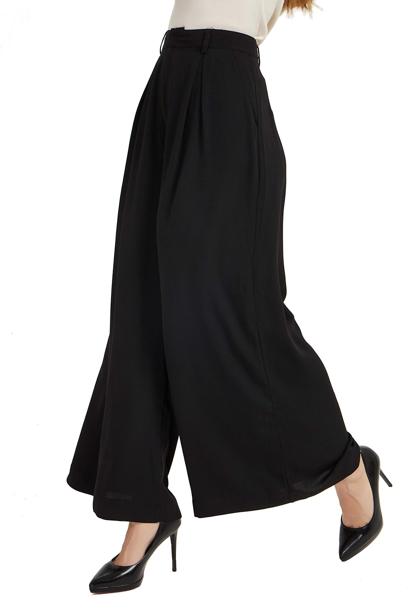 Tronjori Women High Waist Casual Wide Leg Long Palazzo Pants Trousers