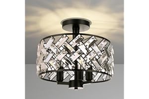 Black Crystal Ceiling Light - 3-Light Light Fixture Ceiling Mount Semi Flush Mount Ceiling Lights for Kitchen Bedroom Hallway