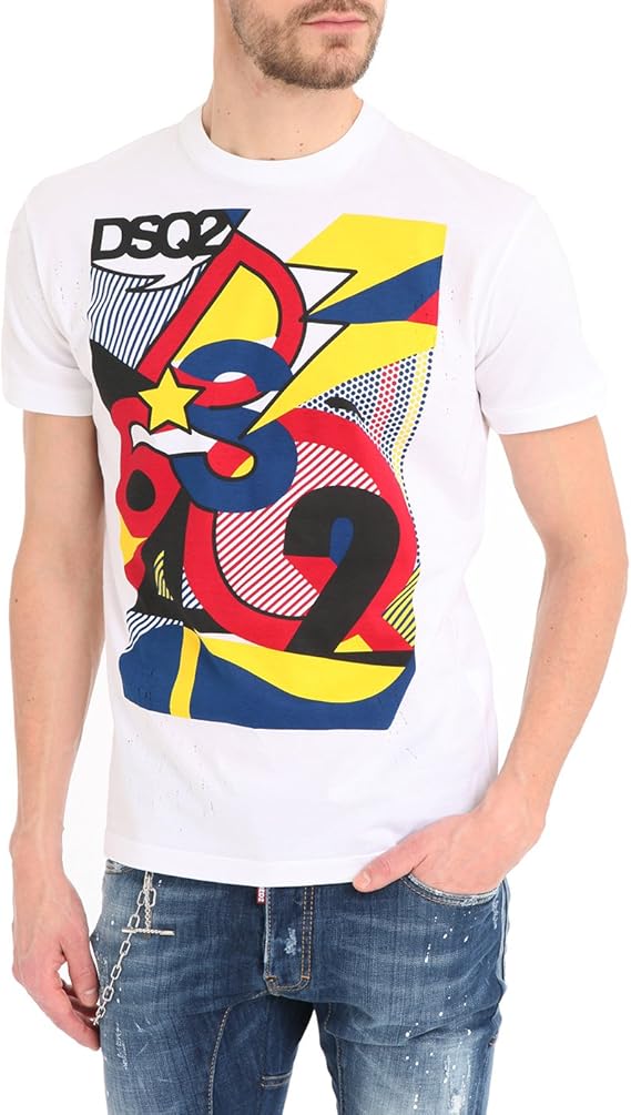 DSquared CrewNeck TShirts Men White DSQ2 Pop TShirt for Men