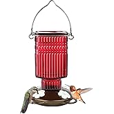 Nature's Way Hanging Glass Hummingbird Feeder for Outdoor Decor, 22 Ounce Capacity Nectar Feeder, 4 Easy to Clean Flexible Ports, Red