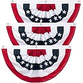 3PCS American Pleated Fan Flag, 3 x 6 Feet USA Patriotic Half Fan Bunting Flag for Outside, Indoor Outdoor Patriotic Decorations for 4th of July Bunting Outdoor, Memorial Day and Veterans Day