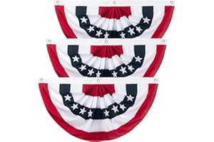 HALOVIN 3PCS American Pleated Fan Flag, 3 x 6 Feet USA Patriotic Half Fan Bunting Flag for Outside, Indoor Outdoor Patriotic Decorations for 4th of July Bunting Outdoor, Memorial Day and Veterans Day