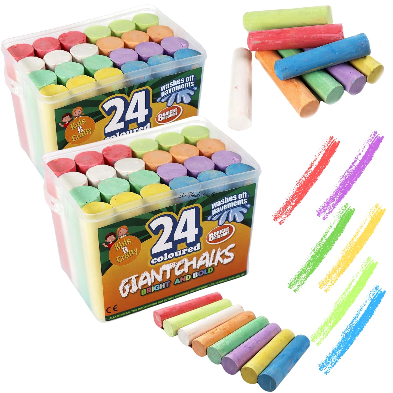 Chunky Chalk for Kids Outside – 2 x 24 Coloured Giant Jumbo Pavement Chalks for Children and Toddlers, Outdoor Washable Garden Playground Floor Patio Chalk Sticks, 8 Colours