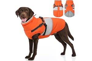 SUNFURA Dog Coat, XXL Dog Jacket Winter with Harness Built in, Waterproof Pet Snow Jacket with Furry Collar for Chilly Day, R