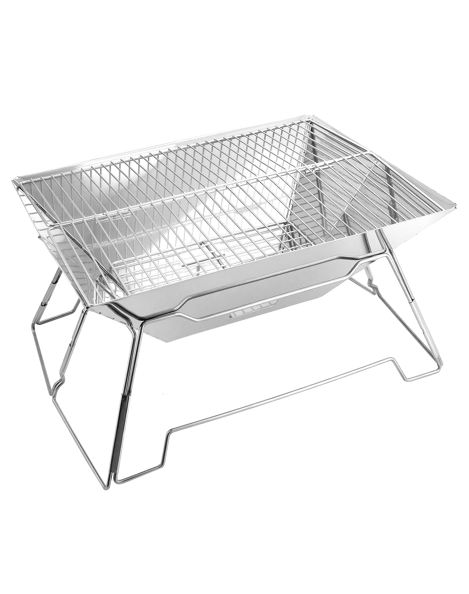 QWORK® Collapsible Campfire Grill, Portable Camping Fire Pit Stainless Steel Barbecue Grill Kit with Carrying Bag for Bonfire Camping Picnic Patio Garden Backyard (Rectangle)
