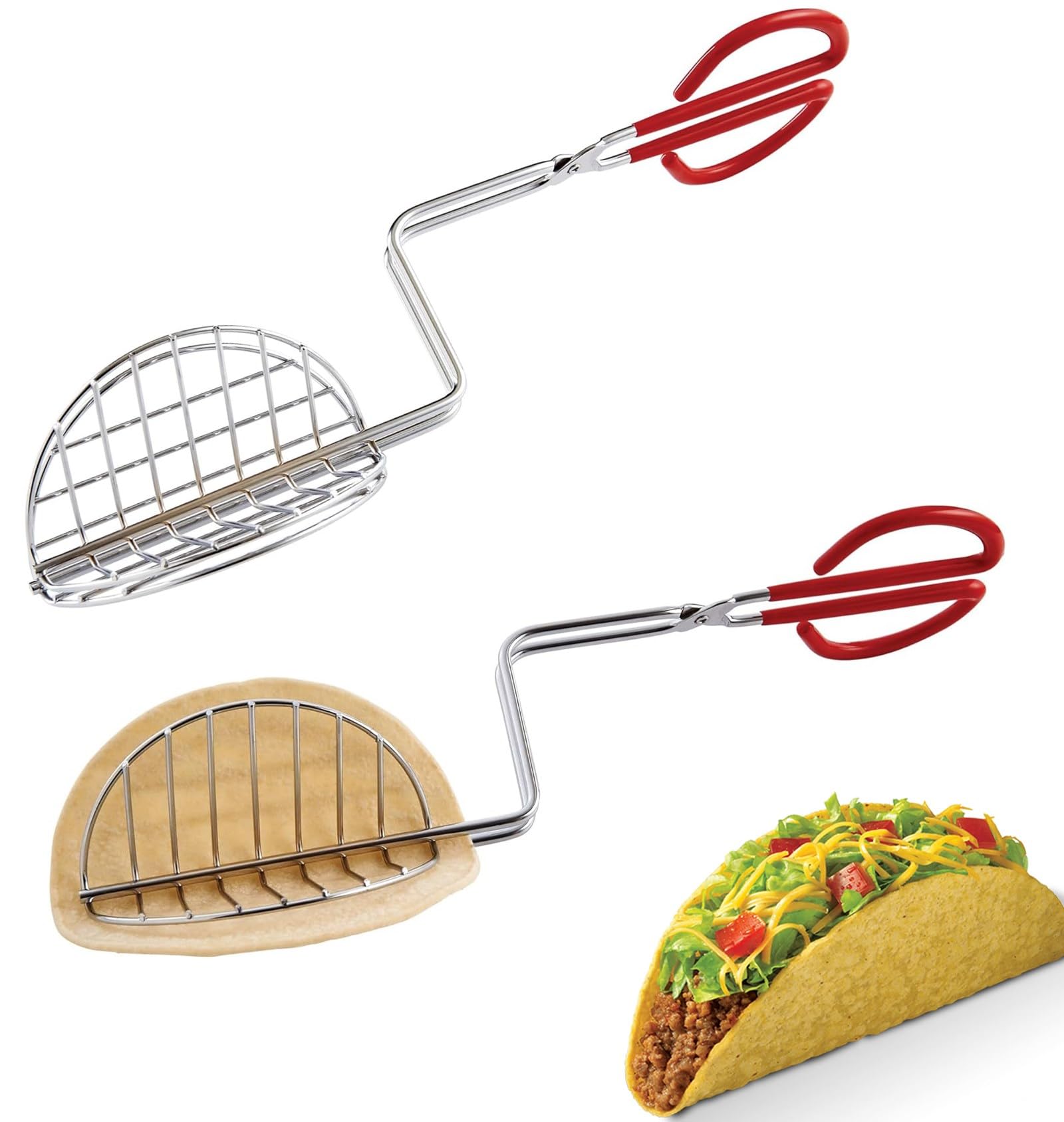 Photo 1 of 2Pack Homemade Taco Shells Tongs, Fried Taco Shells Maker Time Saving Fry Flat Bread or Flour Tortillas Crisp in Deep Fryer