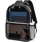 REAWUL Clear Backpack Heavy Duty Large TPU Transparent Backpacks See Through Backpacks for Security Travel,College. (Black)